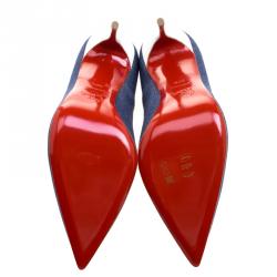 Pre Owned Christian Louboutin Blue Denim Pigalle Follies Pointed Toe Pumps Size 39.5