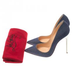 Pre Owned Christian Louboutin Blue Denim Pigalle Follies Pointed Toe Pumps Size 39.5
