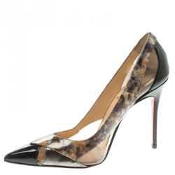 Pre Owned Christian Louboutin Black Leather and PVC Galata Pumps Size 35.5