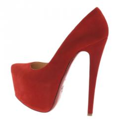 مملوكة مسبقًا حذاء كريستيان لوبوتان دافوديل جلد سويدي أحمر نعل سميك مقاس 35