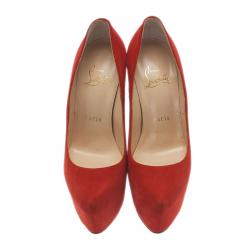 مملوكة مسبقًا حذاء كريستيان لوبوتان دافوديل جلد سويدي أحمر نعل سميك مقاس 35