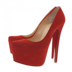 مملوكة مسبقًا حذاء كريستيان لوبوتان دافوديل جلد سويدي أحمر نعل سميك مقاس 35