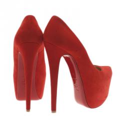 مملوكة مسبقًا حذاء كريستيان لوبوتان دافوديل جلد سويدي أحمر نعل سميك مقاس 35