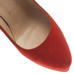 مملوكة مسبقًا حذاء كريستيان لوبوتان دافوديل جلد سويدي أحمر نعل سميك مقاس 35