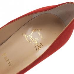 مملوكة مسبقًا حذاء كريستيان لوبوتان دافوديل جلد سويدي أحمر نعل سميك مقاس 35
