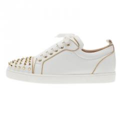 Pre Owned Christian Louboutin White Leather Rush Spiked Sneakers Size 40