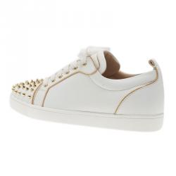 Pre Owned Christian Louboutin White Leather Rush Spiked Sneakers Size 40