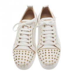 Pre Owned Christian Louboutin White Leather Rush Spiked Sneakers Size 40