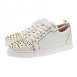 Pre Owned Christian Louboutin White Leather Rush Spiked Sneakers Size 40