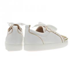Pre Owned Christian Louboutin White Leather Rush Spiked Sneakers Size 40