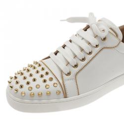 Pre Owned Christian Louboutin White Leather Rush Spiked Sneakers Size 40