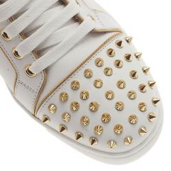 Pre Owned Christian Louboutin White Leather Rush Spiked Sneakers Size 40