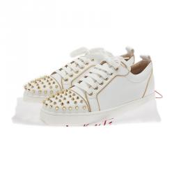Pre Owned Christian Louboutin White Leather Rush Spiked Sneakers Size 40