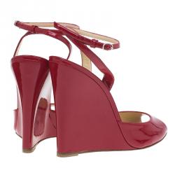 Pre Owned حذاء كعب عالي كريستيان لوبوتان فيري فيري جلد أحمر لامع بحزام للكاحل كعب روكي مقاس 40