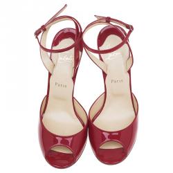 Pre Owned حذاء كعب عالي كريستيان لوبوتان فيري فيري جلد أحمر لامع بحزام للكاحل كعب روكي مقاس 40