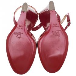 Pre Owned حذاء كعب عالي كريستيان لوبوتان فيري فيري جلد أحمر لامع بحزام للكاحل كعب روكي مقاس 40