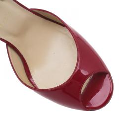 Pre Owned حذاء كعب عالي كريستيان لوبوتان فيري فيري جلد أحمر لامع بحزام للكاحل كعب روكي مقاس 40