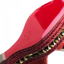 Pre Owned Christian Louboutin Orange Studded Leather and Suede Cataclou Espadrille Wedge Sandals Size 37