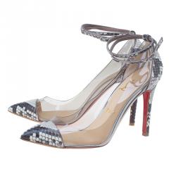 Pre Owned Christian Louboutin Grey Python and PVC Pigalle Un Bout Ankle Strap Pumps Size 37
