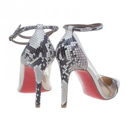 Pre Owned Christian Louboutin Grey Python and PVC Pigalle Un Bout Ankle Strap Pumps Size 37
