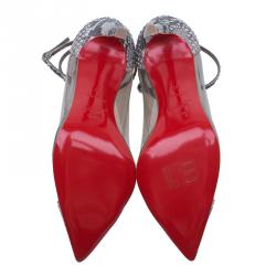 Pre Owned Christian Louboutin Grey Python and PVC Pigalle Un Bout Ankle Strap Pumps Size 37
