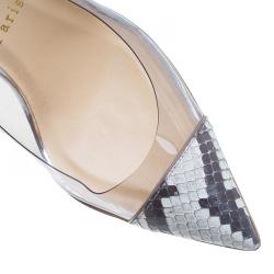 Pre Owned Christian Louboutin Grey Python and PVC Pigalle Un Bout Ankle Strap Pumps Size 37