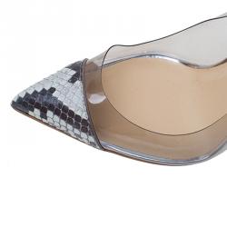 Pre Owned Christian Louboutin Grey Python and PVC Pigalle Un Bout Ankle Strap Pumps Size 37