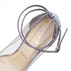 Pre Owned Christian Louboutin Grey Python and PVC Pigalle Un Bout Ankle Strap Pumps Size 37