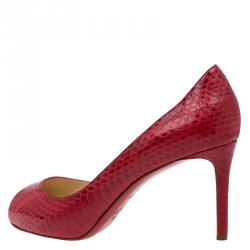 Pre Owned Christian Louboutin Red Watersnake No Matter Peep Toe Pumps Size 38