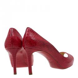Pre Owned Christian Louboutin Red Watersnake No Matter Peep Toe Pumps Size 38