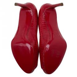 Pre Owned Christian Louboutin Red Watersnake No Matter Peep Toe Pumps Size 38