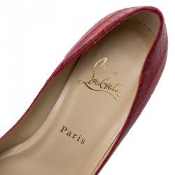 Pre Owned Christian Louboutin Red Watersnake No Matter Peep Toe Pumps Size 38