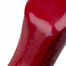 Pre Owned Christian Louboutin Red Watersnake No Matter Peep Toe Pumps Size 38