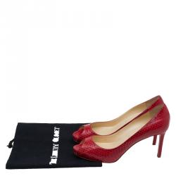 Pre Owned Christian Louboutin Red Watersnake No Matter Peep Toe Pumps Size 38