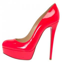 Pre Owned Christian Louboutin Neon Pink Patent Bianca Platform Pumps Size 39