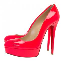Pre Owned Christian Louboutin Neon Pink Patent Bianca Platform Pumps Size 39