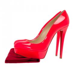 Pre Owned Christian Louboutin Neon Pink Patent Bianca Platform Pumps Size 39