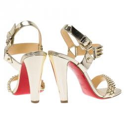 Pre Owned صندل كريستيان لوبوتان بيكي بايك جلد ذهبي مرصع مقاس 37.5