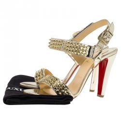 Pre Owned صندل كريستيان لوبوتان بيكي بايك جلد ذهبي مرصع مقاس 37.5