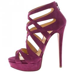 Pre Owned Christian Louboutin Purple Suede Balota Strappy Platform Sandals Size 38
