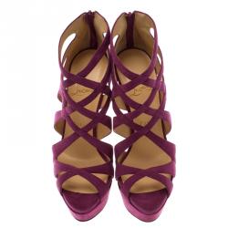 Pre Owned Christian Louboutin Purple Suede Balota Strappy Platform Sandals Size 38