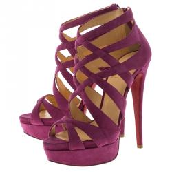 Pre Owned Christian Louboutin Purple Suede Balota Strappy Platform Sandals Size 38