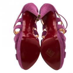 Pre Owned Christian Louboutin Purple Suede Balota Strappy Platform Sandals Size 38