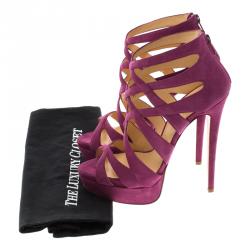 Pre Owned Christian Louboutin Purple Suede Balota Strappy Platform Sandals Size 38