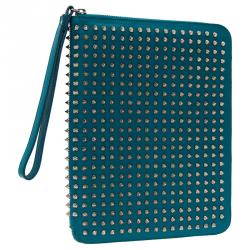 Pre Owned Christian Louboutin Teal Spiked Leather Cris iPad Case  