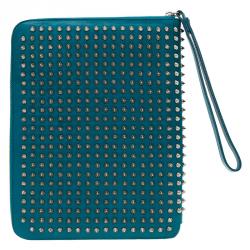 Pre Owned Christian Louboutin Teal Spiked Leather Cris iPad Case  