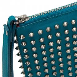 Pre Owned Christian Louboutin Teal Spiked Leather Cris iPad Case  