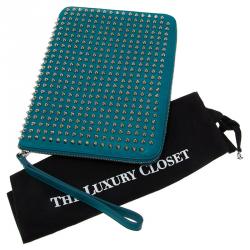 Pre Owned Christian Louboutin Teal Spiked Leather Cris iPad Case  