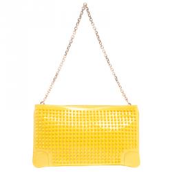 Christian Louboutin Yellow Patent Leather Studded Loubiposh Clutch 