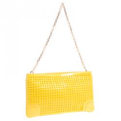 Christian Louboutin Yellow Patent Leather Studded Loubiposh Clutch 